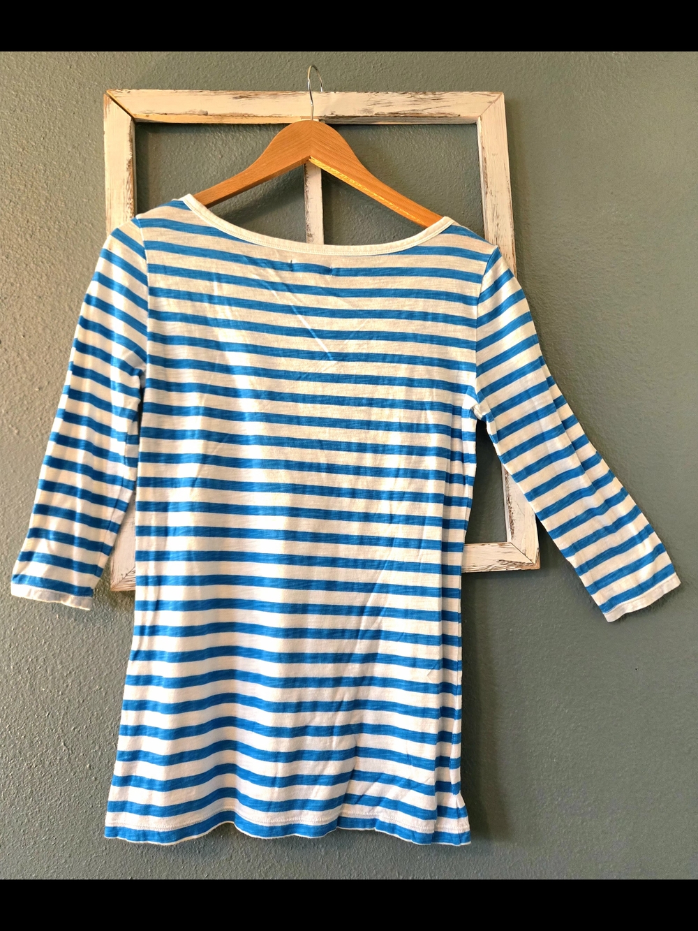 American Eagle Blue & White Nautical Striped 3/4 Sleeve Boat Neck Tee - M - Picture 4 of 4